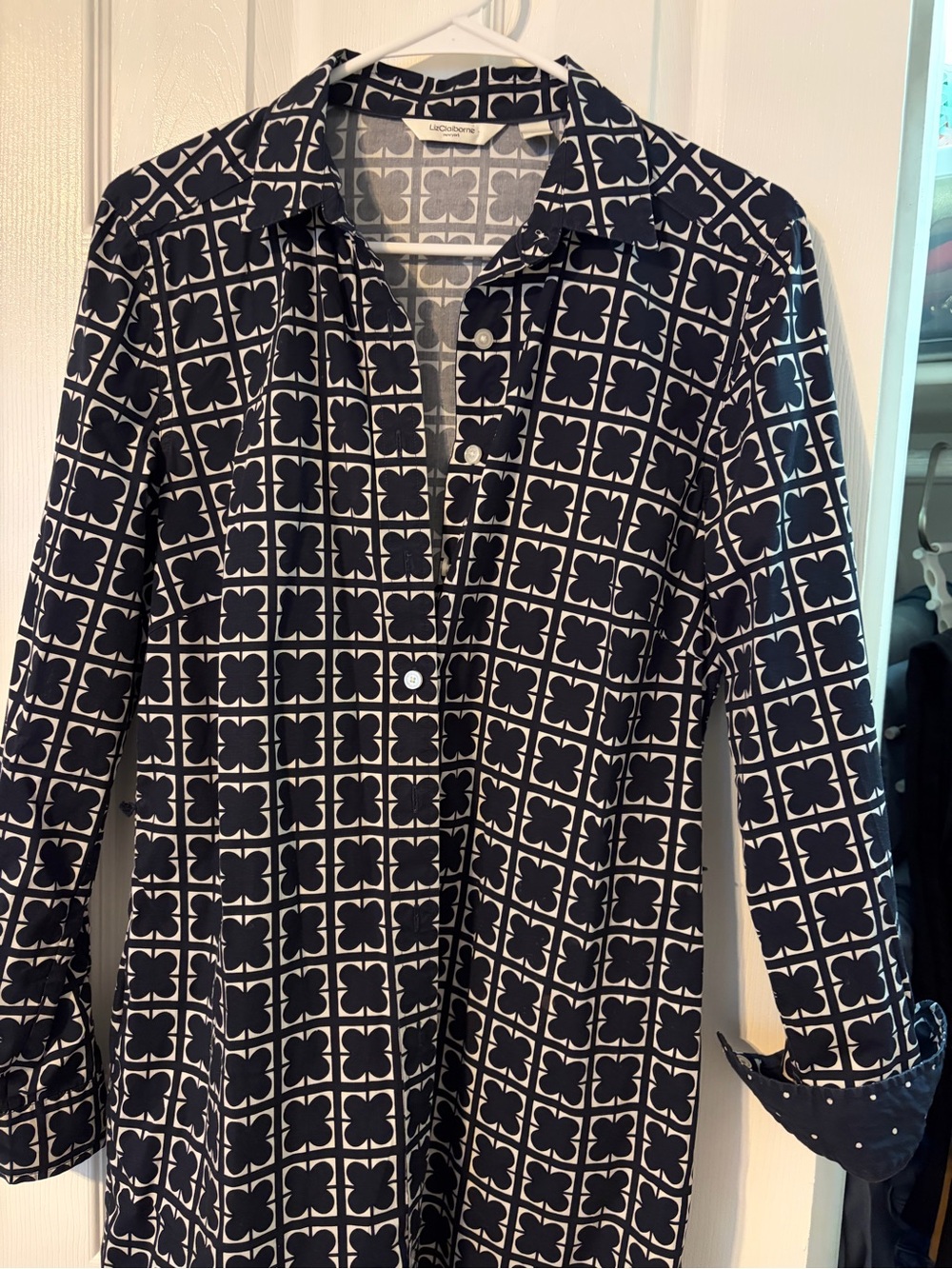 Liz Claiborne Navy and White Printed Shirt Jacket